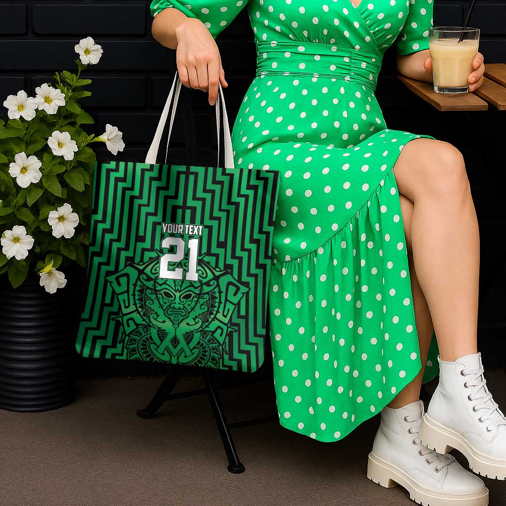 Custom Basketball New Zealand Tote Bag Green Maori Ta Moko Indigenous - Polynesian Pride