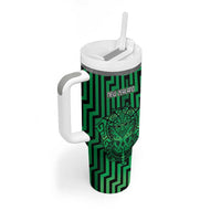 Custom Basketball New Zealand Tumbler With Handle Green Maori Ta Moko Indigenous - Polynesian Pride