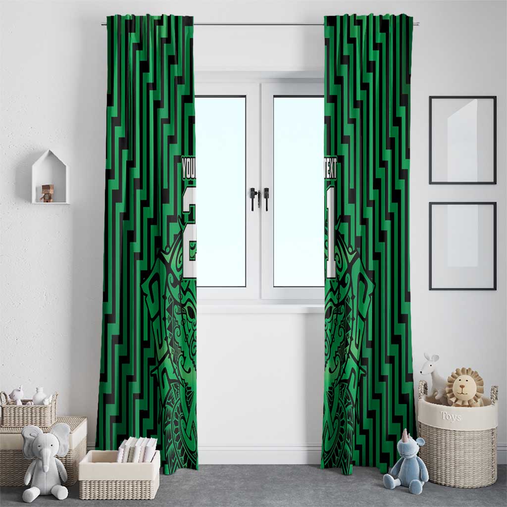 Custom Basketball New Zealand Window Curtain Green Maori Ta Moko Indigenous - Polynesian Pride