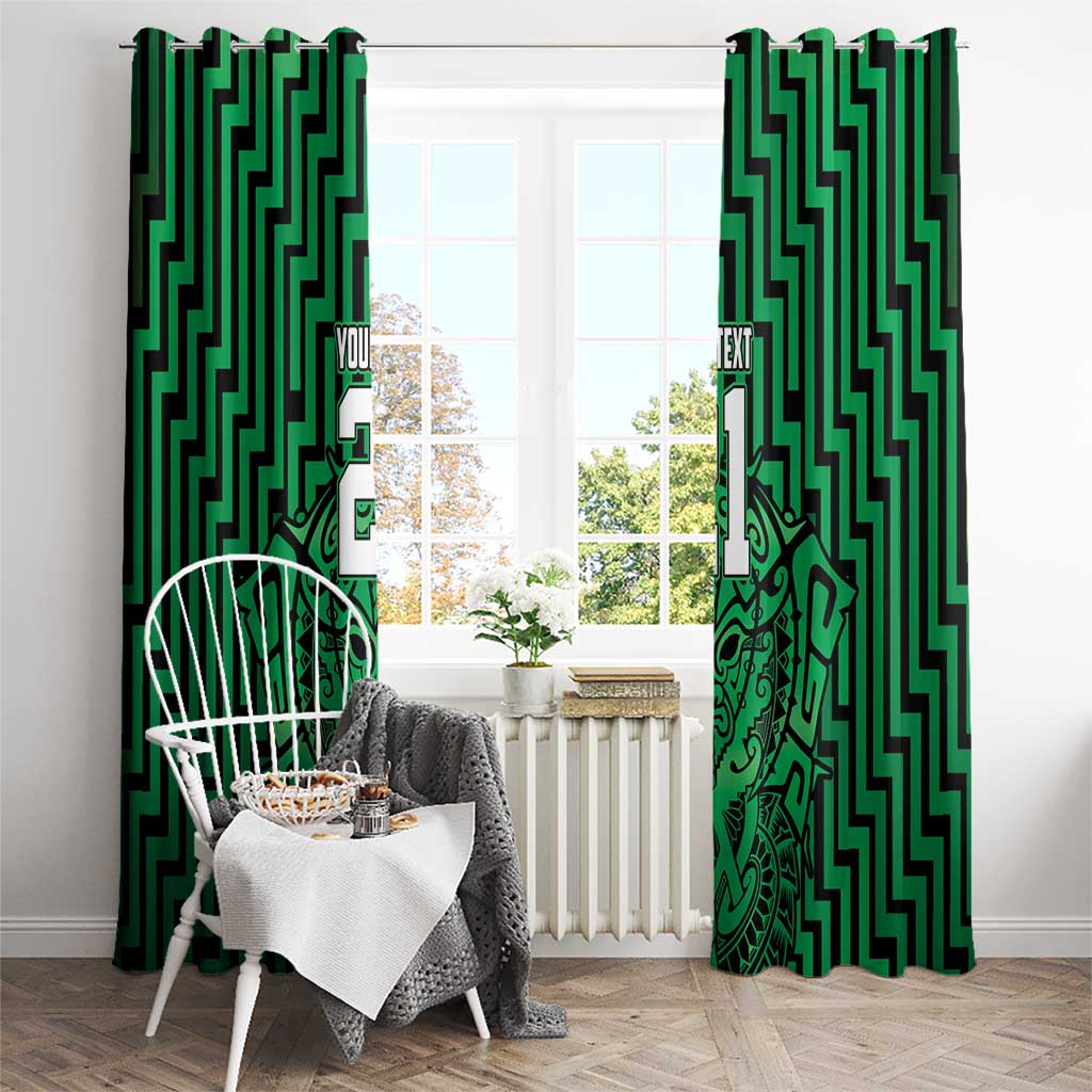 Custom Basketball New Zealand Window Curtain Green Maori Ta Moko Indigenous - Polynesian Pride