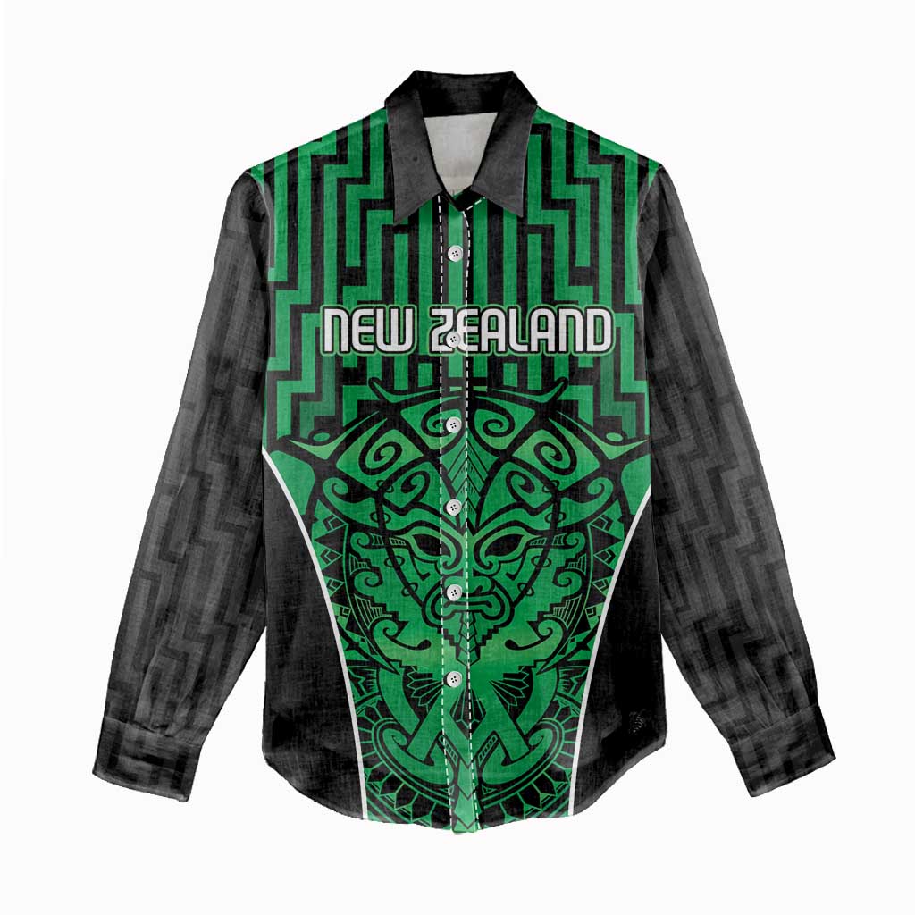 Custom Basketball New Zealand Women Casual Shirt Green Maori Ta Moko Indigenous LT9 - Polynesian Pride