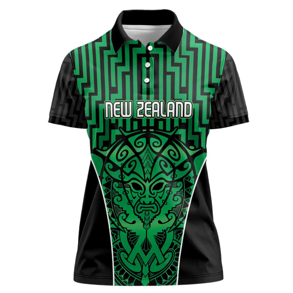 Custom Basketball New Zealand Women Polo Shirt Green Maori Ta Moko Indigenous LT9 Female Green - Polynesian Pride