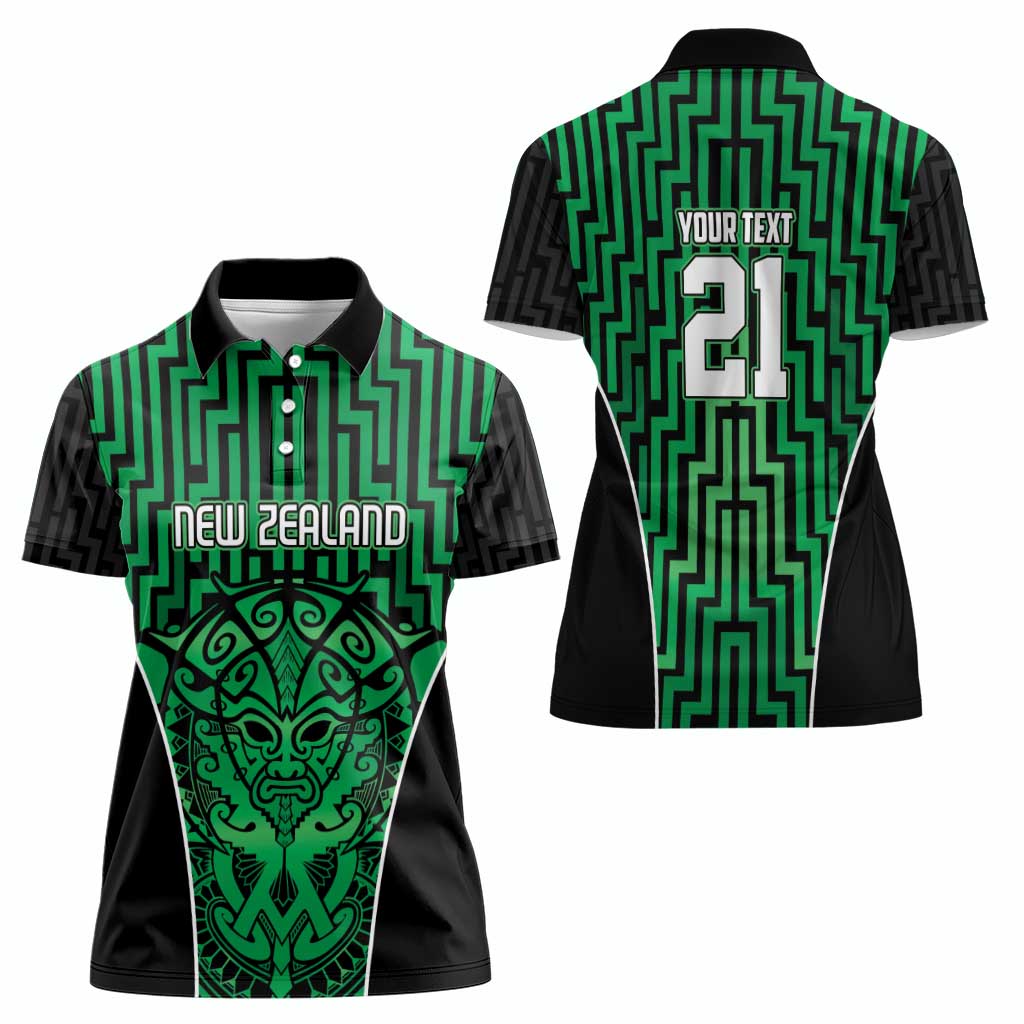 Custom Basketball New Zealand Women Polo Shirt Green Maori Ta Moko Indigenous LT9 - Polynesian Pride