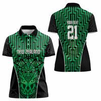 Custom Basketball New Zealand Women Polo Shirt Green Maori Ta Moko Indigenous LT9 - Polynesian Pride
