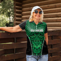 Custom Basketball New Zealand Women Polo Shirt Green Maori Ta Moko Indigenous LT9 - Polynesian Pride