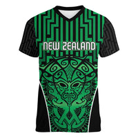 Custom Basketball New Zealand Women V-Neck T-Shirt Green Maori Ta Moko Indigenous LT9 Female Green - Polynesian Pride