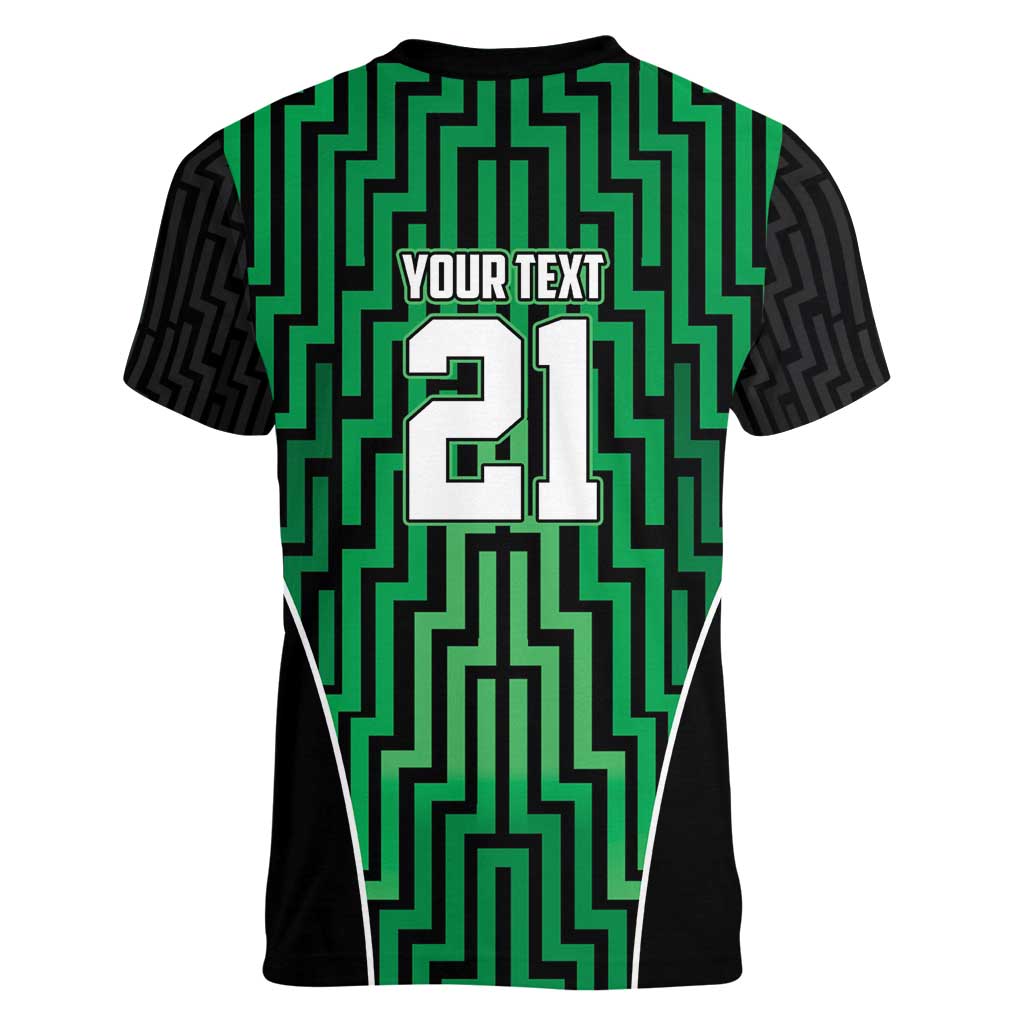 Custom Basketball New Zealand Women V-Neck T-Shirt Green Maori Ta Moko Indigenous LT9 - Polynesian Pride