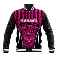 Custom Basketball New Zealand Baseball Jacket Pink Maori Ta Moko Indigenous - Polynesian Pride