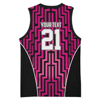 Custom Basketball New Zealand Basketball Jersey Pink Maori Ta Moko Indigenous - Polynesian Pride