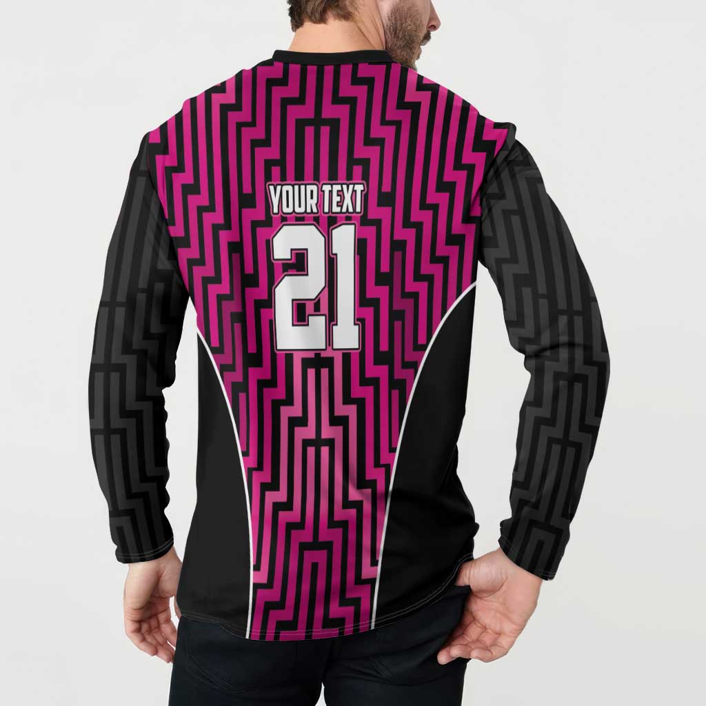 Custom Basketball New Zealand Button Sweatshirt Pink Maori Ta Moko Indigenous - Polynesian Pride