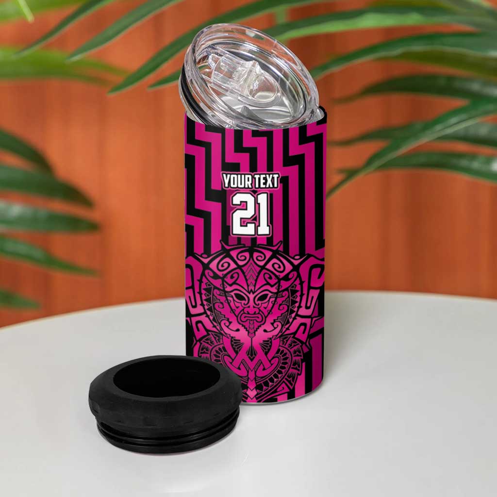 Custom Basketball New Zealand 4 in 1 Can Cooler Tumbler Pink Maori Ta Moko Indigenous LT9 - Polynesian Pride