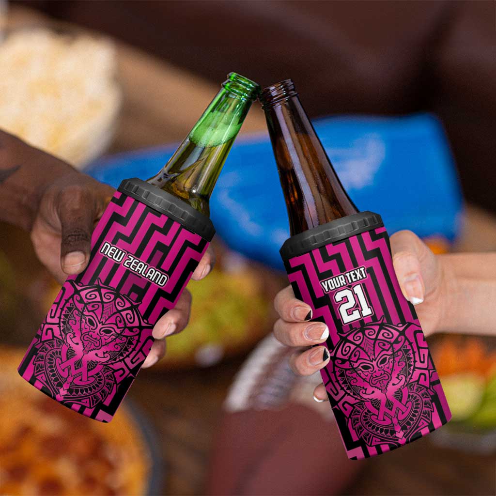 Custom Basketball New Zealand 4 in 1 Can Cooler Tumbler Pink Maori Ta Moko Indigenous LT9 - Polynesian Pride