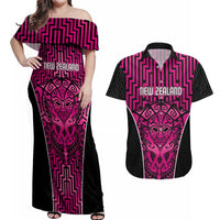 Custom Basketball New Zealand Couples Matching Off Shoulder Maxi Dress and Hawaiian Shirt Pink Maori Ta Moko Indigenous LT9 Pink - Polynesian Pride