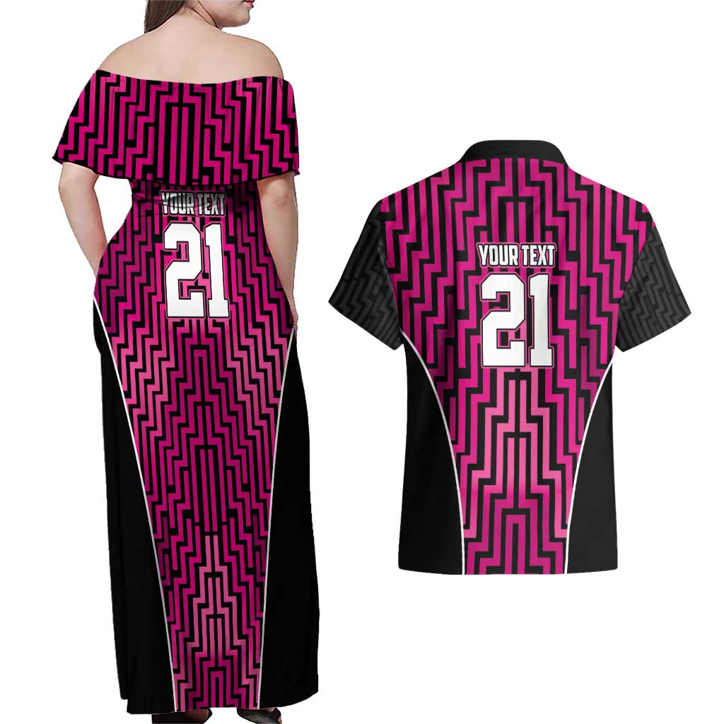 Custom Basketball New Zealand Couples Matching Off Shoulder Maxi Dress and Hawaiian Shirt Pink Maori Ta Moko Indigenous LT9 - Polynesian Pride