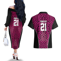 Custom Basketball New Zealand Couples Matching Off The Shoulder Long Sleeve Dress and Hawaiian Shirt Pink Maori Ta Moko Indigenous - Polynesian Pride