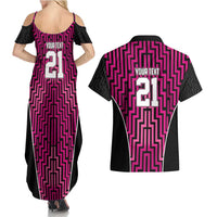 Custom Basketball New Zealand Couples Matching Summer Maxi Dress and Hawaiian Shirt Pink Maori Ta Moko Indigenous - Polynesian Pride