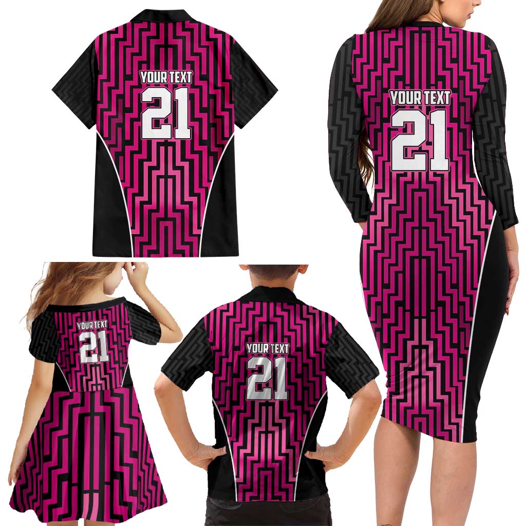 Custom Basketball New Zealand Family Matching Long Sleeve Bodycon Dress and Hawaiian Shirt Pink Maori Ta Moko Indigenous LT9 - Polynesian Pride