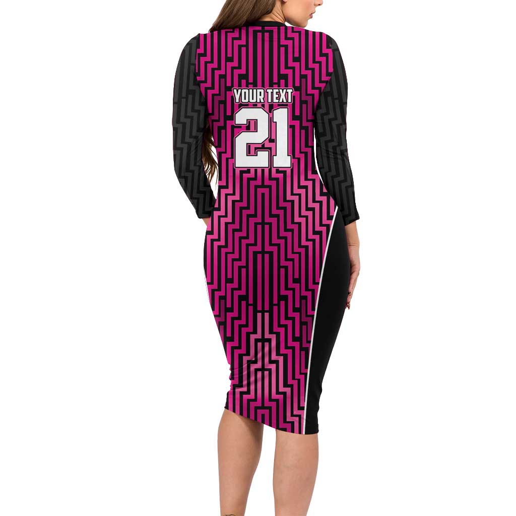 Custom Basketball New Zealand Family Matching Long Sleeve Bodycon Dress and Hawaiian Shirt Pink Maori Ta Moko Indigenous LT9 - Polynesian Pride