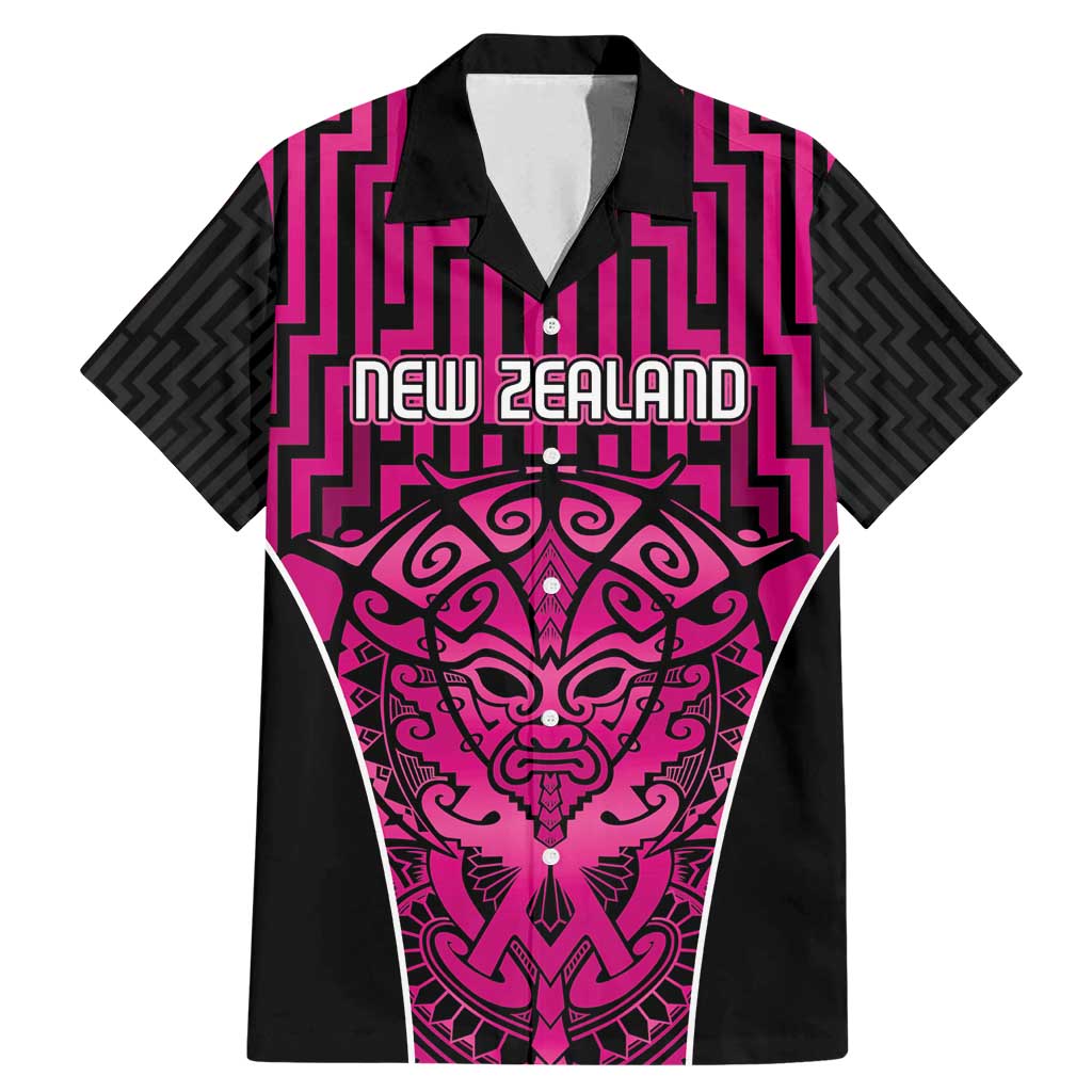 Custom Basketball New Zealand Family Matching Mermaid Dress and Hawaiian Shirt Pink Maori Ta Moko Indigenous LT9 Dad's Shirt - Short Sleeve Pink - Polynesian Pride
