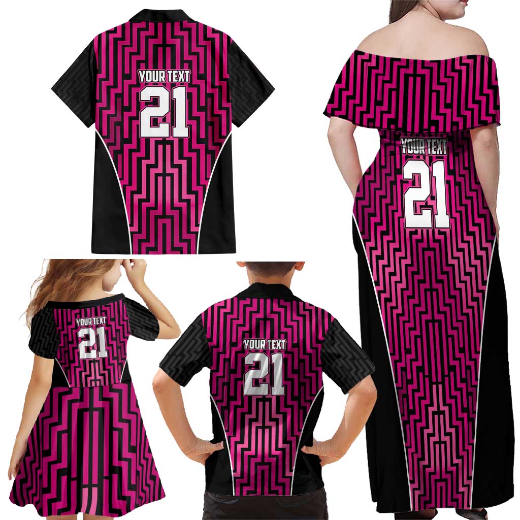 Custom Basketball New Zealand Family Matching Off Shoulder Maxi Dress and Hawaiian Shirt Pink Maori Ta Moko Indigenous LT9 - Polynesian Pride