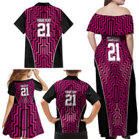 Custom Basketball New Zealand Family Matching Off Shoulder Maxi Dress and Hawaiian Shirt Pink Maori Ta Moko Indigenous LT9 - Polynesian Pride