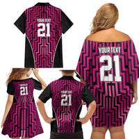 Custom Basketball New Zealand Family Matching Off Shoulder Short Dress and Hawaiian Shirt Pink Maori Ta Moko Indigenous LT9 - Polynesian Pride