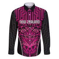 Custom Basketball New Zealand Family Matching Short Sleeve Bodycon Dress and Hawaiian Shirt Pink Maori Ta Moko Indigenous LT9 Dad's Shirt - Long Sleeve Pink - Polynesian Pride