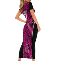 Custom Basketball New Zealand Family Matching Short Sleeve Bodycon Dress and Hawaiian Shirt Pink Maori Ta Moko Indigenous LT9 - Polynesian Pride