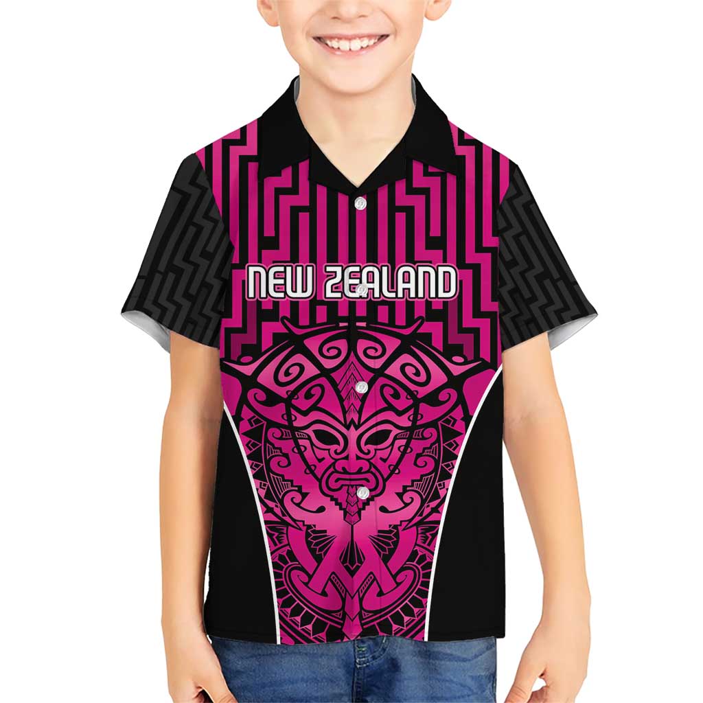 Custom Basketball New Zealand Family Matching Short Sleeve Bodycon Dress and Hawaiian Shirt Pink Maori Ta Moko Indigenous LT9 Son's Shirt Pink - Polynesian Pride