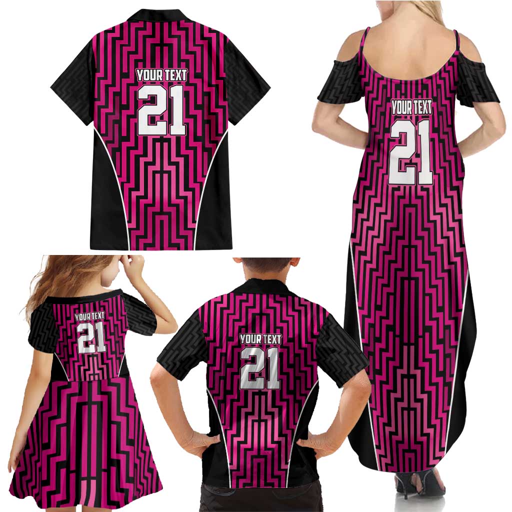 Custom Basketball New Zealand Family Matching Summer Maxi Dress and Hawaiian Shirt Pink Maori Ta Moko Indigenous LT9 - Polynesian Pride
