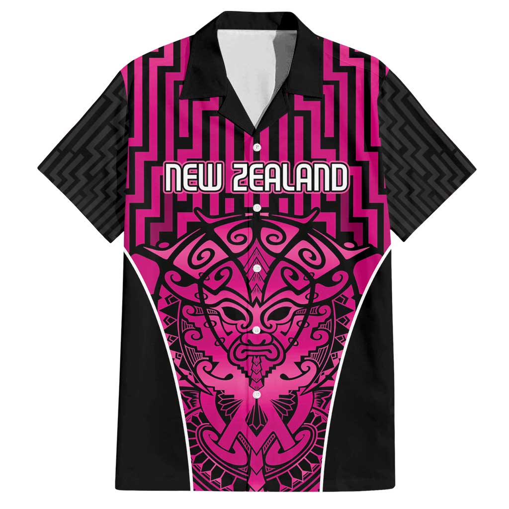 Custom Basketball New Zealand Family Matching Tank Maxi Dress and Hawaiian Shirt Pink Maori Ta Moko Indigenous LT9 Dad's Shirt - Short Sleeve Pink - Polynesian Pride