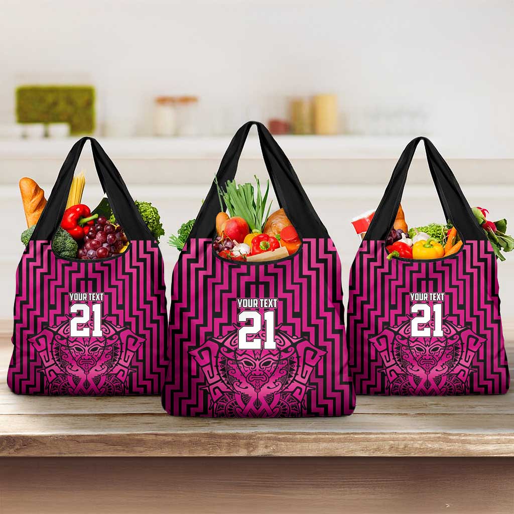 Custom Basketball New Zealand Grocery Bag Pink Maori Ta Moko Indigenous - Polynesian Pride