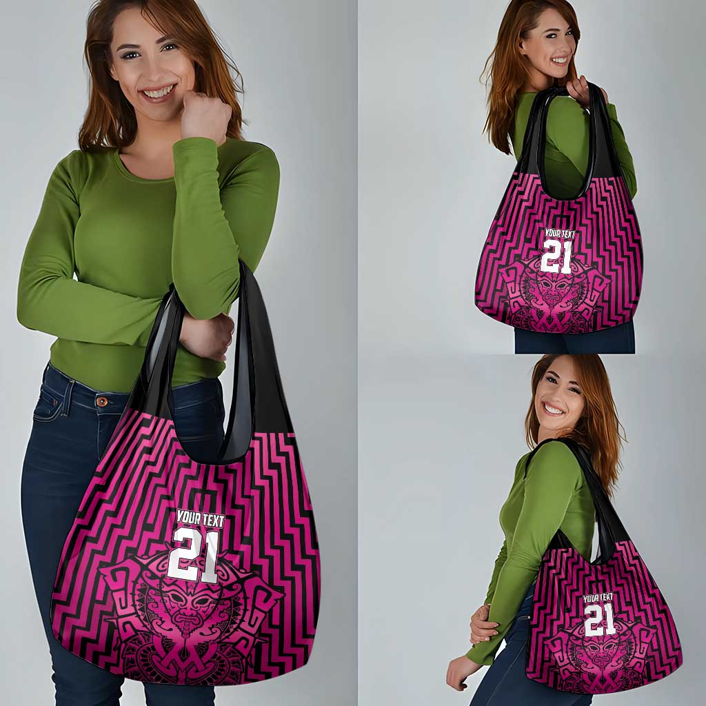 Custom Basketball New Zealand Grocery Bag Pink Maori Ta Moko Indigenous - Polynesian Pride