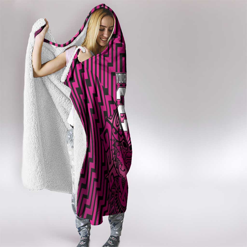 Custom Basketball New Zealand Hooded Blanket Pink Maori Ta Moko Indigenous - Polynesian Pride