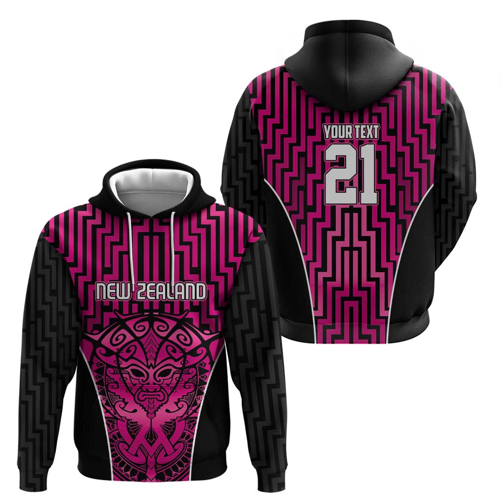 Custom Basketball New Zealand Hoodie Pink Maori Ta Moko Indigenous - Polynesian Pride