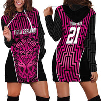 Custom Basketball New Zealand Hoodie Dress Pink Maori Ta Moko Indigenous LT9 - Polynesian Pride