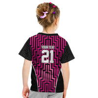 Custom Basketball New Zealand Kid T Shirt Pink Maori Ta Moko Indigenous - Polynesian Pride