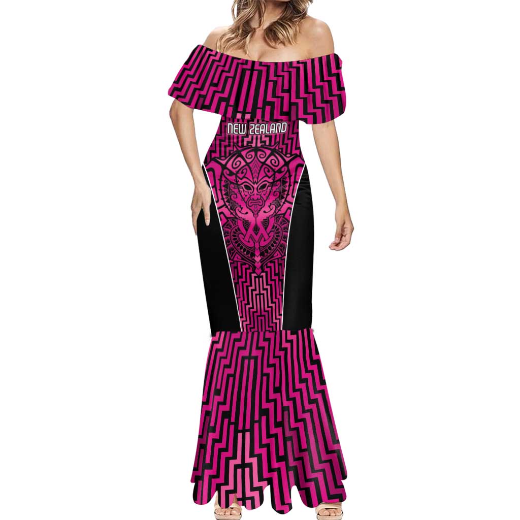 Custom Basketball New Zealand Mermaid Dress Pink Maori Ta Moko Indigenous - Polynesian Pride