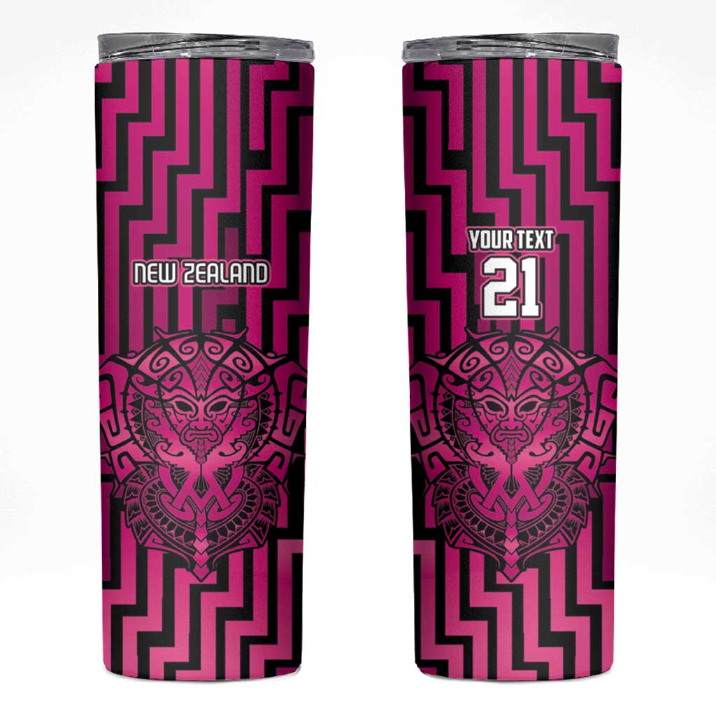 Custom Basketball New Zealand Skinny Tumbler Pink Maori Ta Moko Indigenous LT9 Pink - Polynesian Pride
