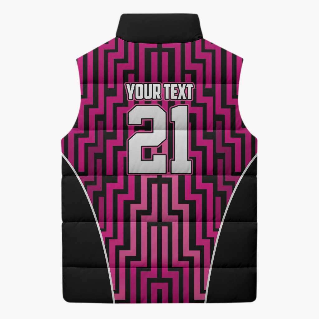 Custom Basketball New Zealand Sleeveless Puffer Jacket Pink Maori Ta Moko Indigenous - Polynesian Pride