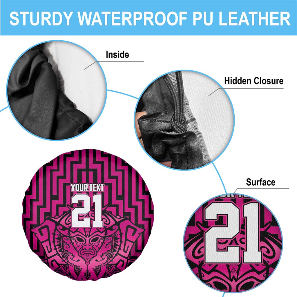 Custom Basketball New Zealand Spare Tire Cover Pink Maori Ta Moko Indigenous - Polynesian Pride