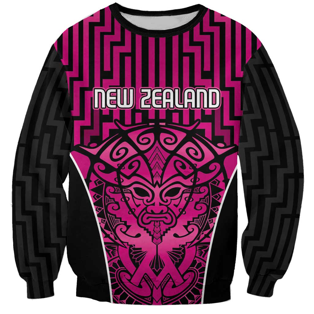 Custom Basketball New Zealand Sweatshirt Pink Maori Ta Moko Indigenous - Polynesian Pride