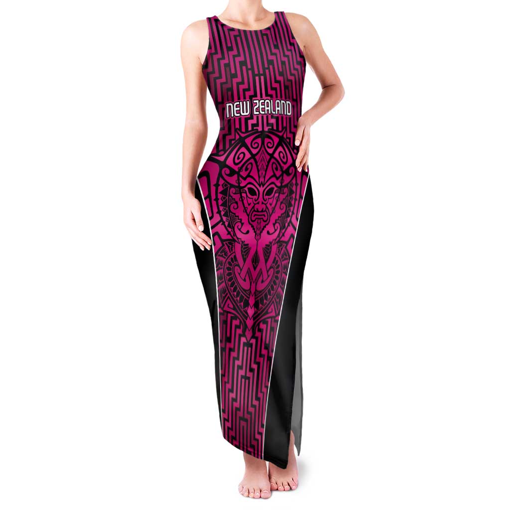 Custom Basketball New Zealand Tank Maxi Dress Pink Maori Ta Moko Indigenous - Polynesian Pride