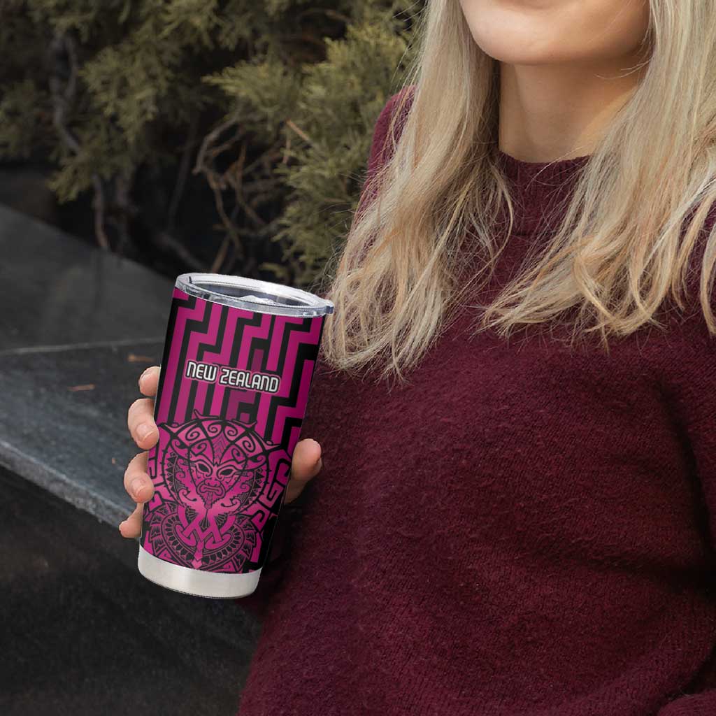 Custom Basketball New Zealand Tumbler Cup Pink Maori Ta Moko Indigenous - Polynesian Pride