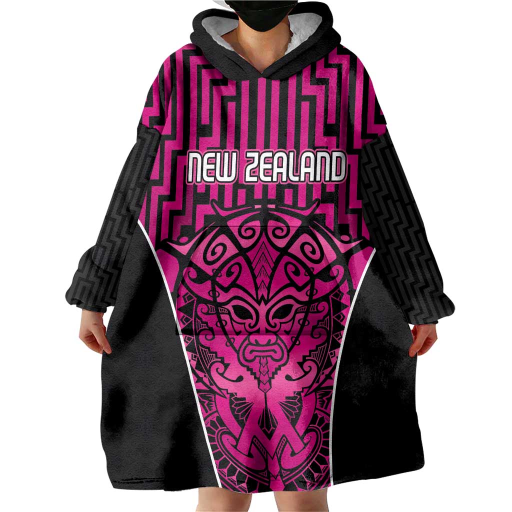 Custom Basketball New Zealand Wearable Blanket Hoodie Pink Maori Ta Moko Indigenous LT9 - Polynesian Pride