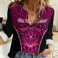 Custom Basketball New Zealand Women Casual Shirt Pink Maori Ta Moko Indigenous LT9 Female Pink - Polynesian Pride