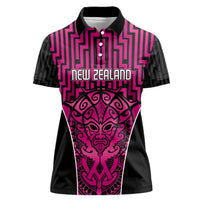 Custom Basketball New Zealand Women Polo Shirt Pink Maori Ta Moko Indigenous LT9 Female Pink - Polynesian Pride