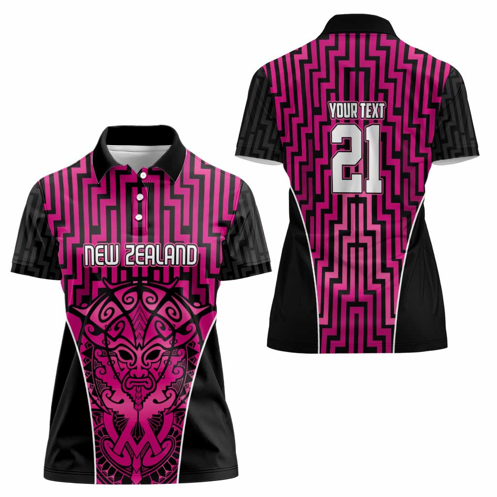 Custom Basketball New Zealand Women Polo Shirt Pink Maori Ta Moko Indigenous LT9 - Polynesian Pride