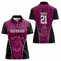 Custom Basketball New Zealand Women Polo Shirt Pink Maori Ta Moko Indigenous LT9 - Polynesian Pride