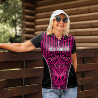 Custom Basketball New Zealand Women Polo Shirt Pink Maori Ta Moko Indigenous LT9 - Polynesian Pride